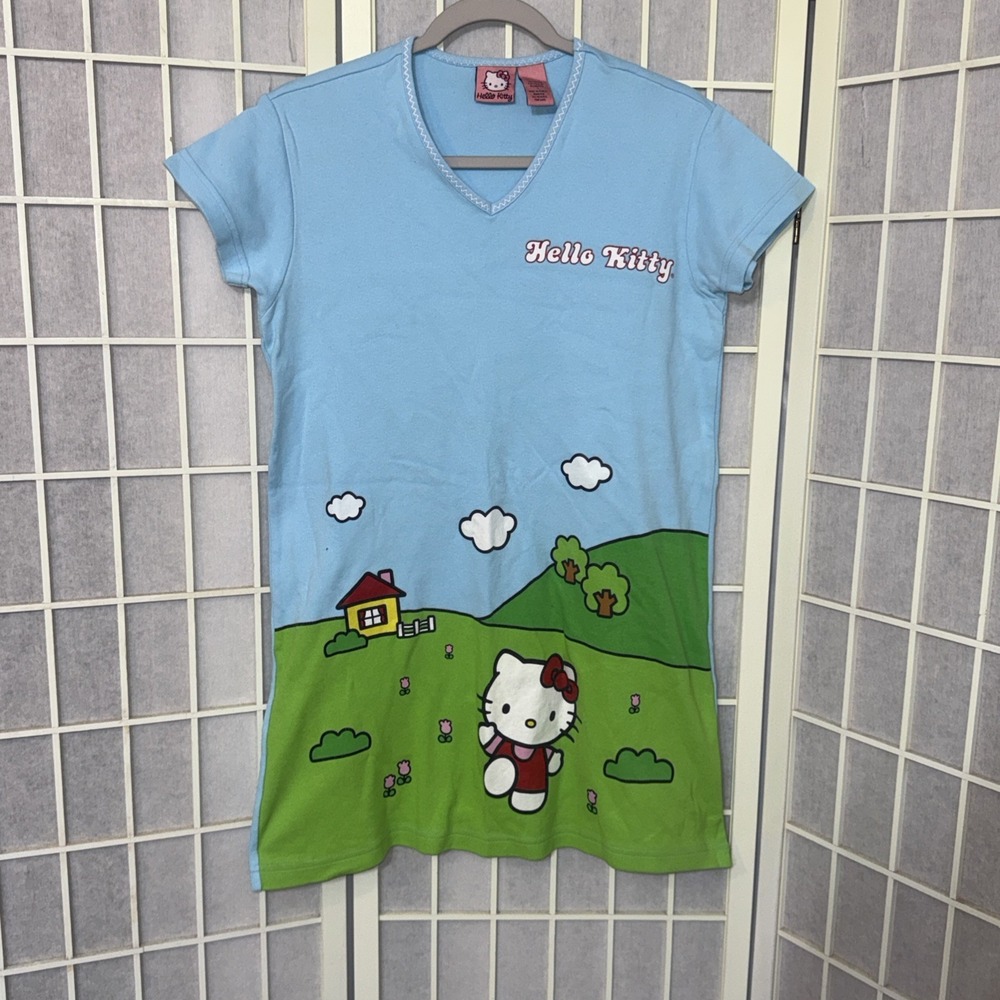 Vintage 2003 Y2K Sanrio Blue Hello Kitty Emo Casual Shirt Dress Women's‎ Small